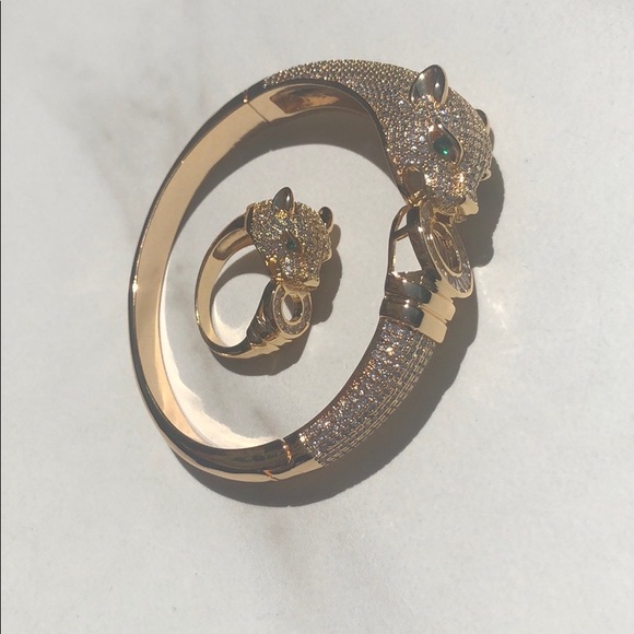 Gold Panther Swarovski Crystal Bracelet & Ring Set - Picture 4 of 5